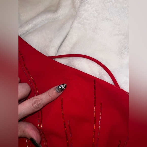 Niki Lavis One Shoulder Red Beaded Gown - Picture 2 of 14